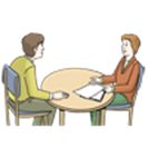 Zeichnung von zwei Menschen an einem runden Tisch